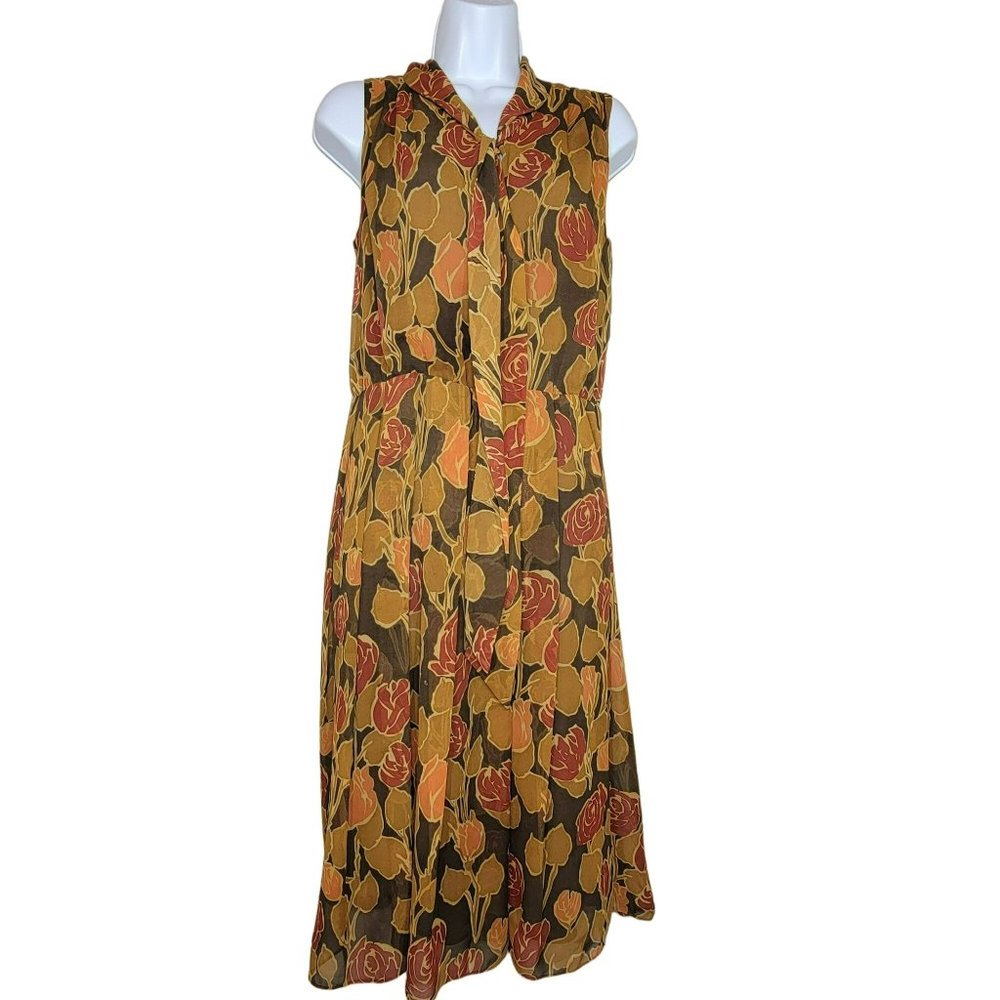 Isacc Mizrahi for Target Dress, Women Size 6 Tan, Brown & Rust Floral Print - EU